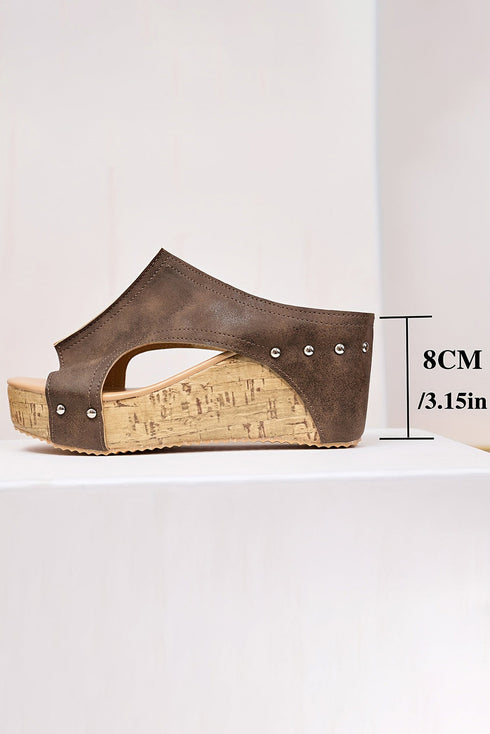 Studded Cutout Faux Leather Wedge Slide