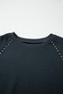 Studded Decor Ribbed Edge Washed Long Sleeve Top