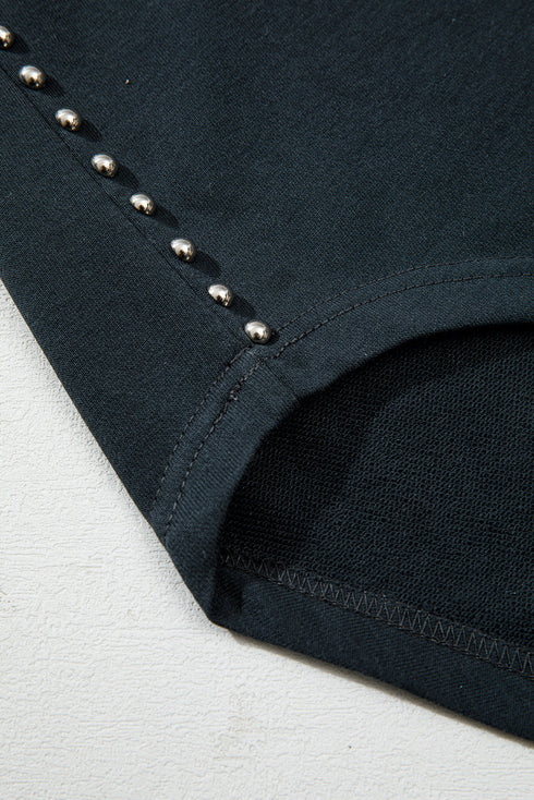 Studded Decor Ribbed Edge Washed Long Sleeve Top