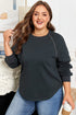 Studded Decor Ribbed Edge Washed Long Sleeve Top