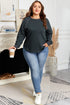 Studded Decor Ribbed Edge Washed Long Sleeve Top