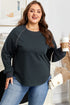 Studded Decor Ribbed Edge Washed Long Sleeve Top
