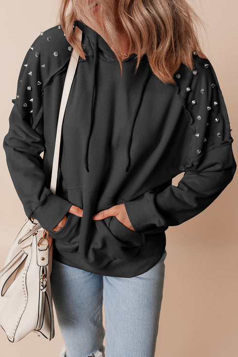 Studded Detail Raglan Sleeve Relaxed Pullover Hoodie