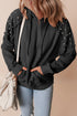 Studded Detail Raglan Sleeve Relaxed Pullover Hoodie