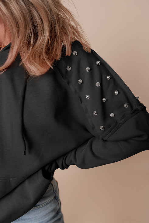 Studded Detail Raglan Sleeve Relaxed Pullover Hoodie