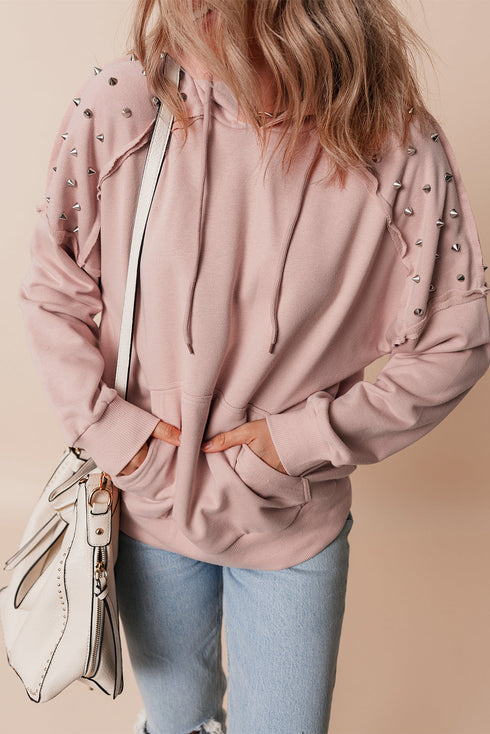 Studded Detail Raglan Sleeve Relaxed Pullover Hoodie