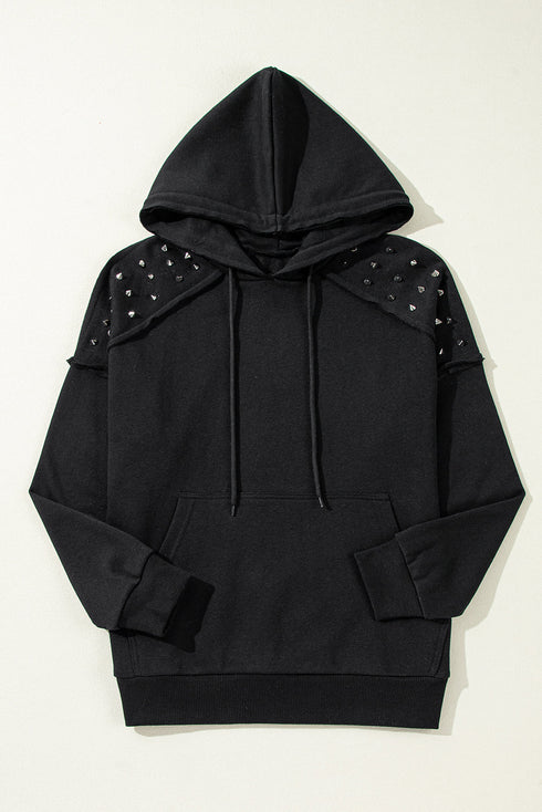 Studded Detail Raglan Sleeve Relaxed Pullover Hoodie
