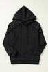 Studded Detail Raglan Sleeve Relaxed Pullover Hoodie