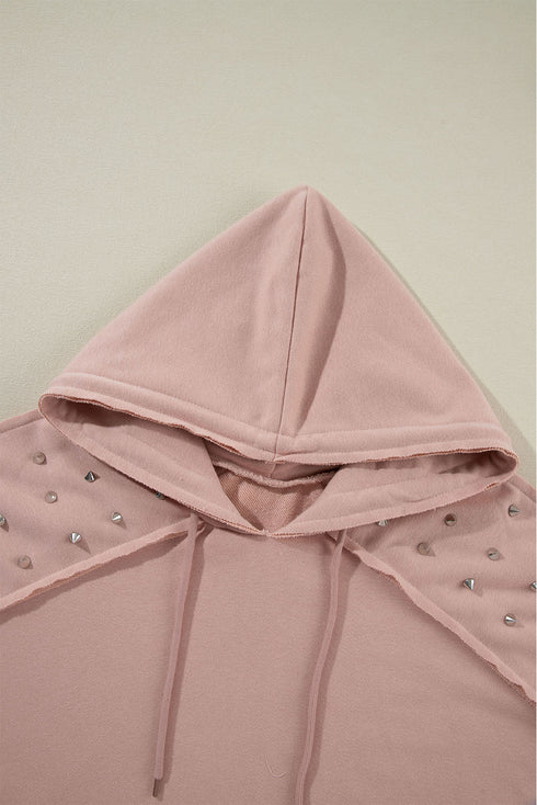 Studded Detail Raglan Sleeve Relaxed Pullover Hoodie