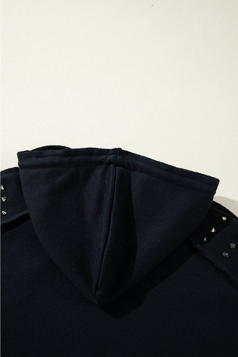 Studded Detail Raglan Sleeve Relaxed Pullover Hoodie