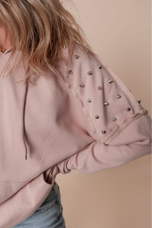 Studded Detail Raglan Sleeve Relaxed Pullover Hoodie
