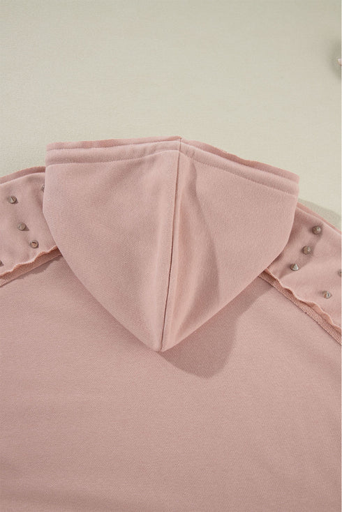 Studded Detail Raglan Sleeve Relaxed Pullover Hoodie