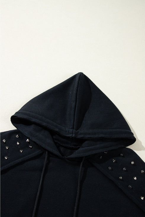 Studded Detail Raglan Sleeve Relaxed Pullover Hoodie
