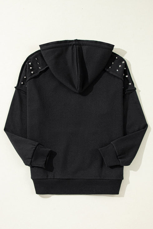 Studded Detail Raglan Sleeve Relaxed Pullover Hoodie