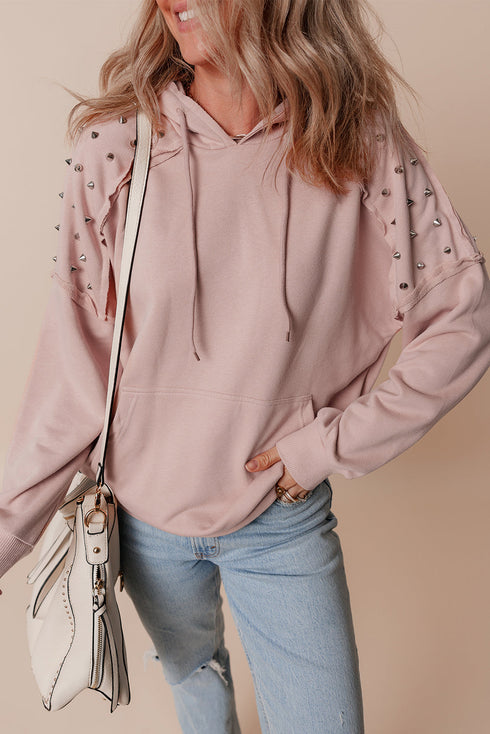 Studded Detail Raglan Sleeve Relaxed Pullover Hoodie