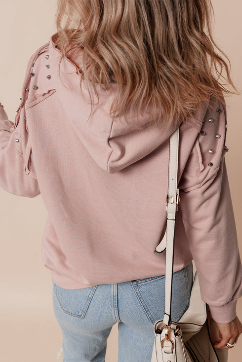 Studded Detail Raglan Sleeve Relaxed Pullover Hoodie
