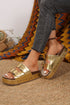 Studded Faux Leather Double Buckle Platform Slide Slippers