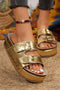 Studded Faux Leather Double Buckle Platform Slide Slippers