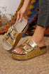 Studded Faux Leather Double Buckle Platform Slide Slippers