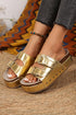 Studded Faux Leather Double Buckle Platform Slide Slippers