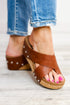 Studded Faux Leather Toe Ring Wedge Slippers