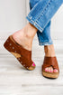 Studded Faux Leather Toe Ring Wedge Slippers