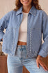 Studded Metal Zipper Rivet Pocket Denim Jacket