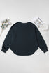 Studded Raglan Mineral Wash Ribbed Trim Curved Hem Pullover Top