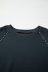 Studded Raglan Mineral Wash Ribbed Trim Curved Hem Pullover Top