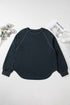 Studded Raglan Mineral Wash Ribbed Trim Curved Hem Pullover Top