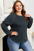 Studded Raglan Mineral Wash Ribbed Trim Curved Hem Pullover Top