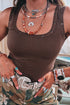 Studded Scoop Neck Plain Ribbed Tank Top