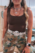 Studded Scoop Neck Plain Ribbed Tank Top