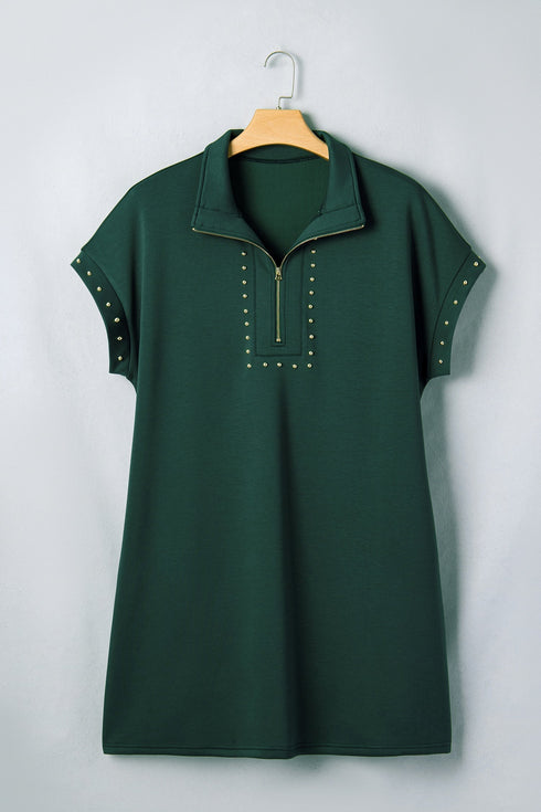 Studded Zip Up Pocket Plus Size Mini Dress