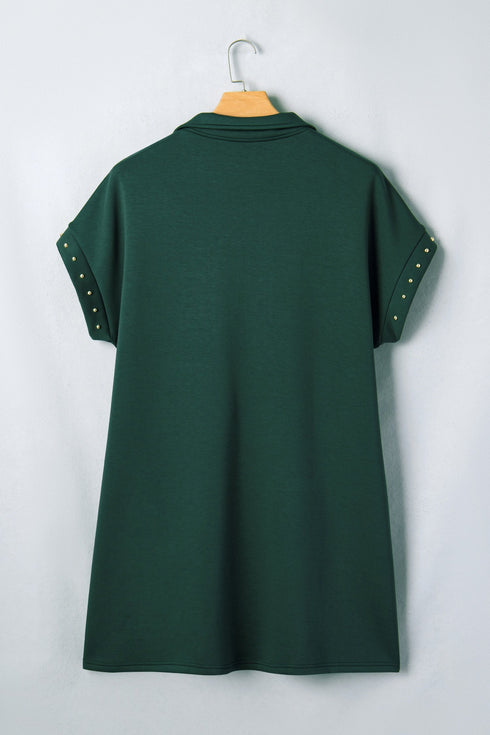 Studded Zip Up Pocket Plus Size Mini Dress