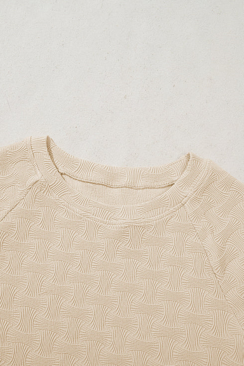 Subtle Arch Textured Crew Neck Cap Sleeve Fitted Tee