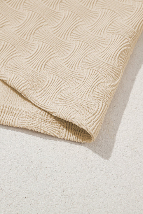 Subtle Arch Textured Crew Neck Cap Sleeve Fitted Tee