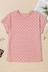 Subtle Grid Textured Checkered Round Neck Cuffed Sleeve Tee