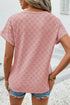 Subtle Grid Textured Checkered Round Neck Cuffed Sleeve Tee