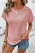 Subtle Grid Textured Checkered Round Neck Cuffed Sleeve Tee
