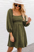 Suede Square Neck Puff Sleeve Dress