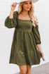Suede Square Neck Puff Sleeve Dress