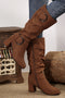 Suede Texture Double Buckle Strap Side Zip Mid Calf Boots