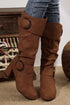 Suede Texture Double Buckle Strap Side Zip Mid Calf Boots