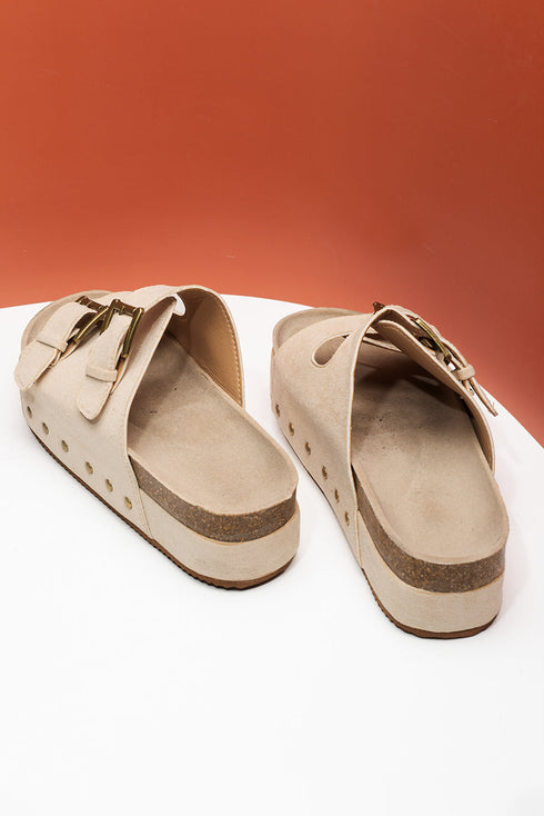Suede Texture Wide Strap Buckle Decor Slide Slippers