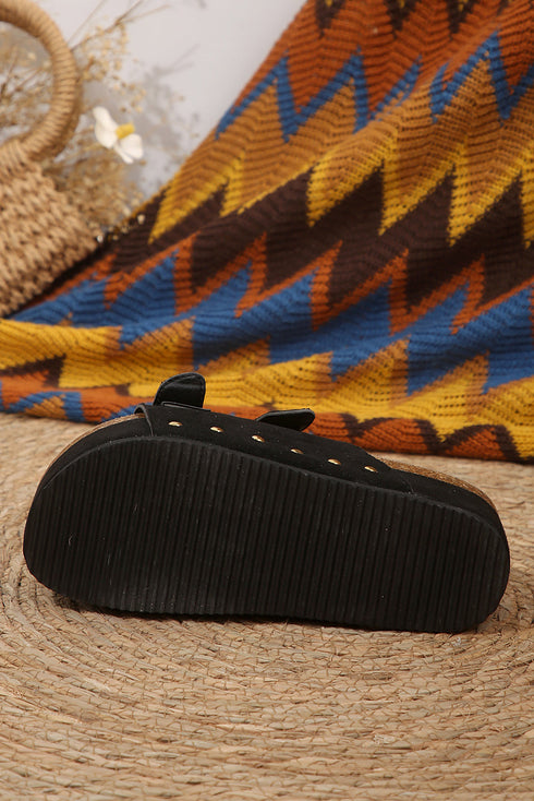 Suede Texture Wide Strap Buckle Decor Slide Slippers