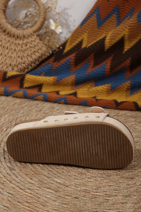 Suede Texture Wide Strap Buckle Decor Slide Slippers