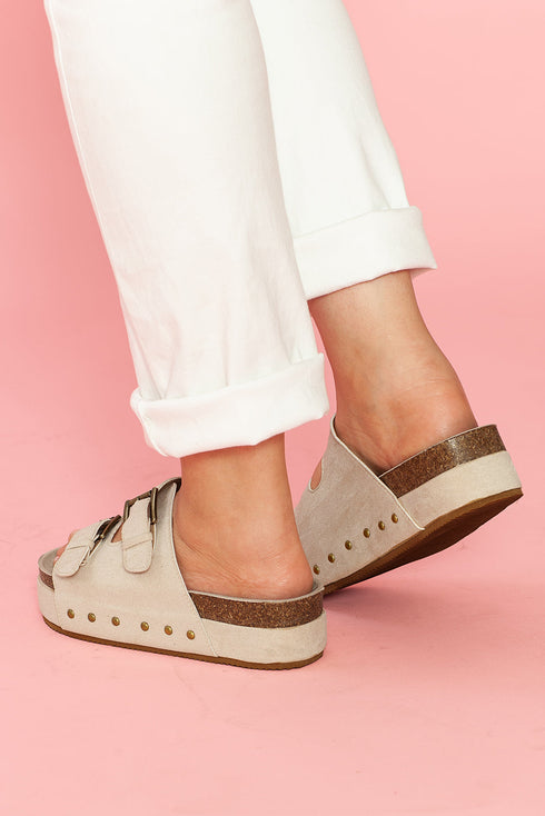 Suede Texture Wide Strap Buckle Decor Slide Slippers