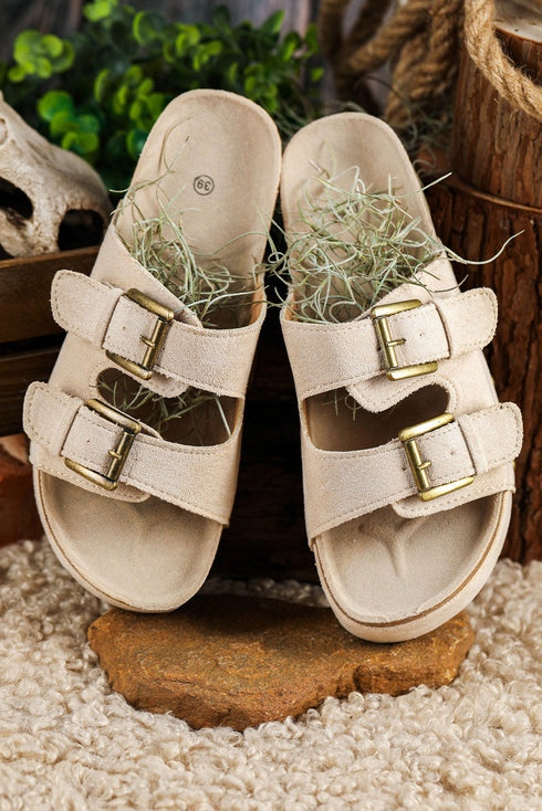 Suede Texture Wide Strap Buckle Decor Slide Slippers