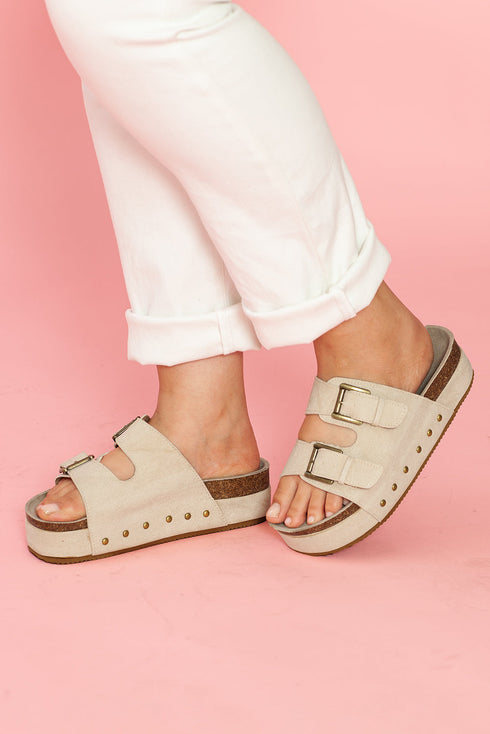 Suede Texture Wide Strap Buckle Decor Slide Slippers
